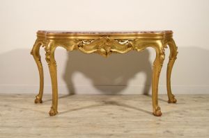 Large Venetian console table in carved and gilded wood, early 19th century